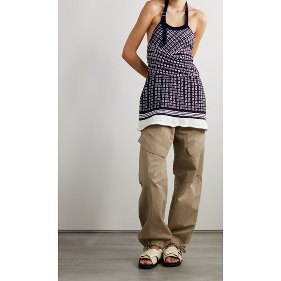 3.1 Phillip Lim Knit Halter Top Size S Midnight Blue & Red Wool Cotton Jacquard - Picture 1 of 6